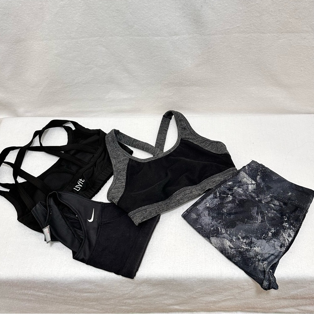 Bundle of small workout yoga gym leggings black sports bras Nike, Livit & BCG  